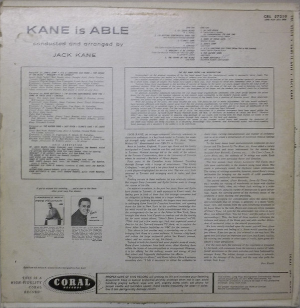 Vinyl Jazz Jack Kane Kane Is Able LP, Mono 0 (VG / G+) - Picture 2 of 4